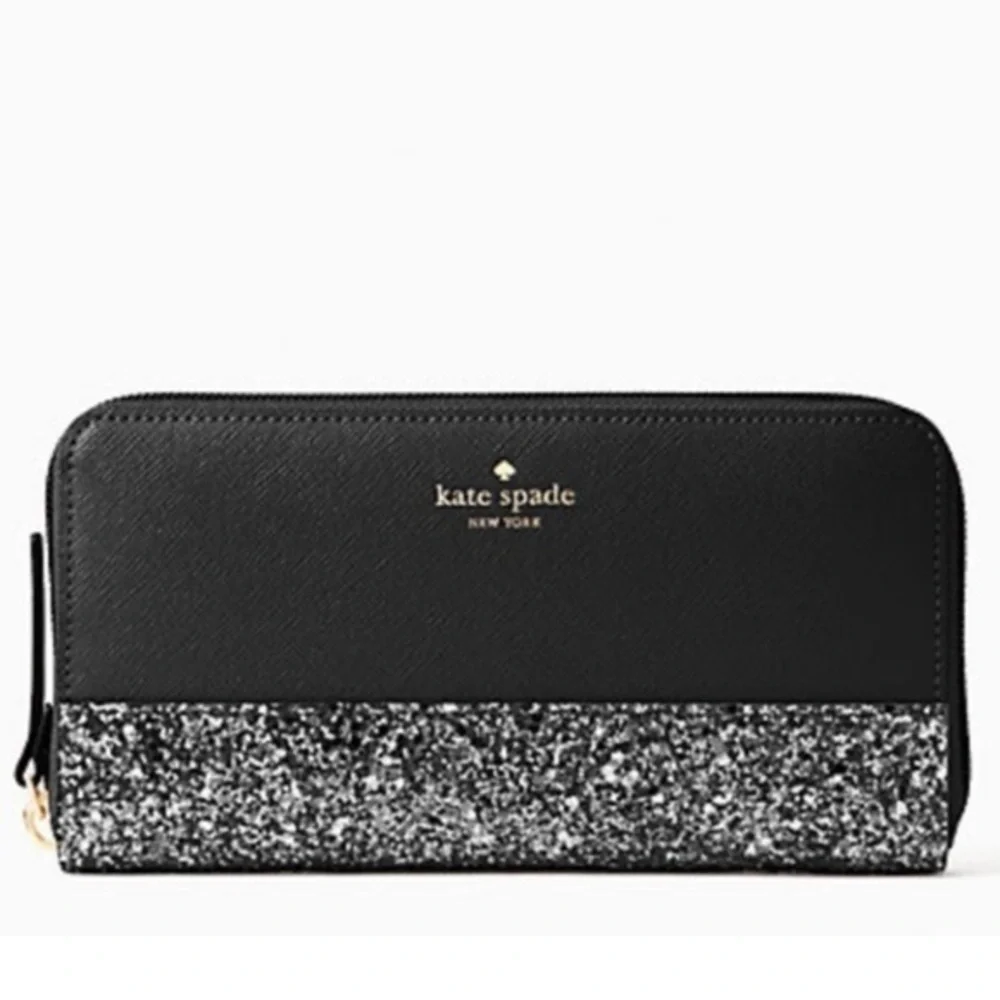 Kate Spade Greta Court Glitter Neda Zip Around Wallet (Black) BRAND NEW
